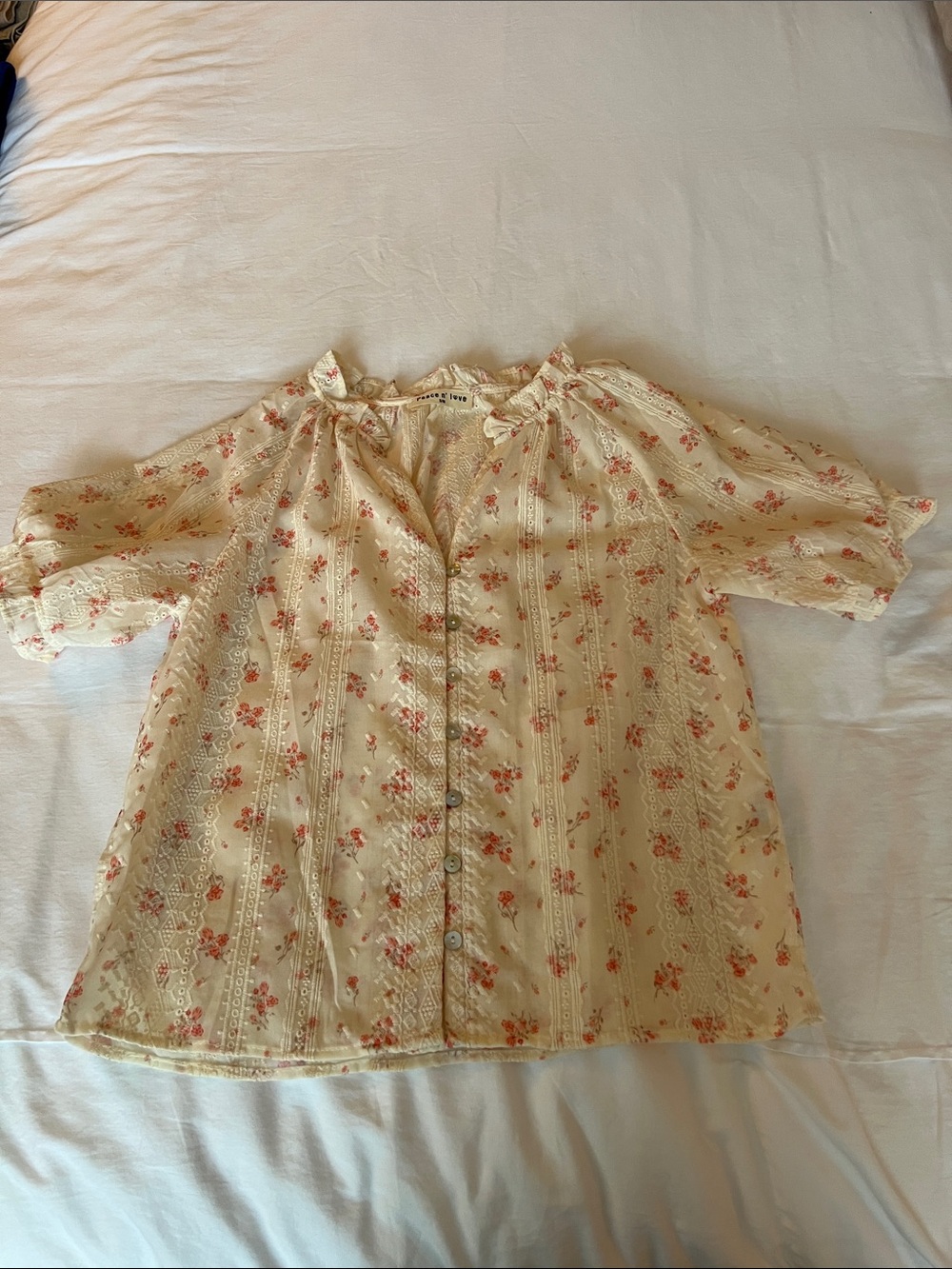 Cream Floral Button-Front Blouse